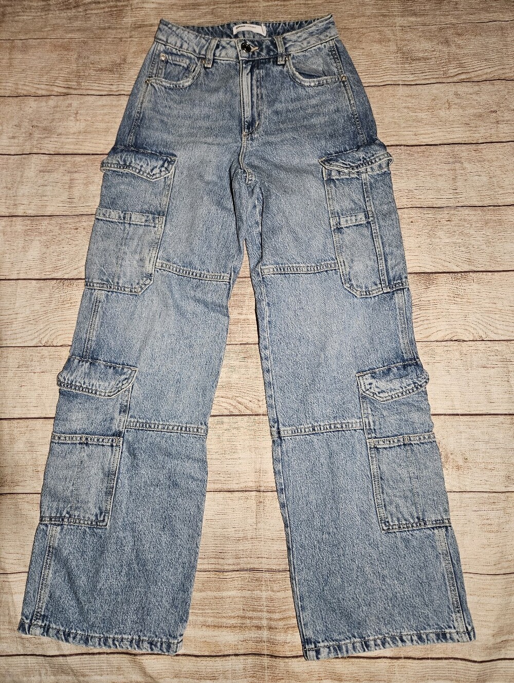 Garage denim multi cargo wide leg jeans size 0/24